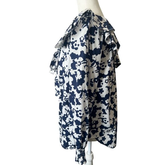 NWT Marc Jacobs Navy & White Floral Button Front Ruffled Collar Shirt Size 6 - Picture 4 of 10